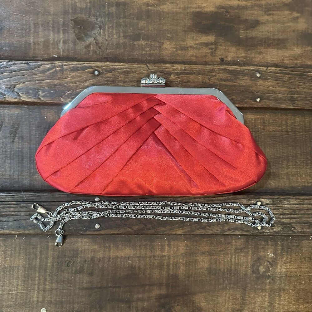 Jacqueline Ferrar Faux Satin Clutch / Crossbody Shoulder Chain Evening Bag NWOT